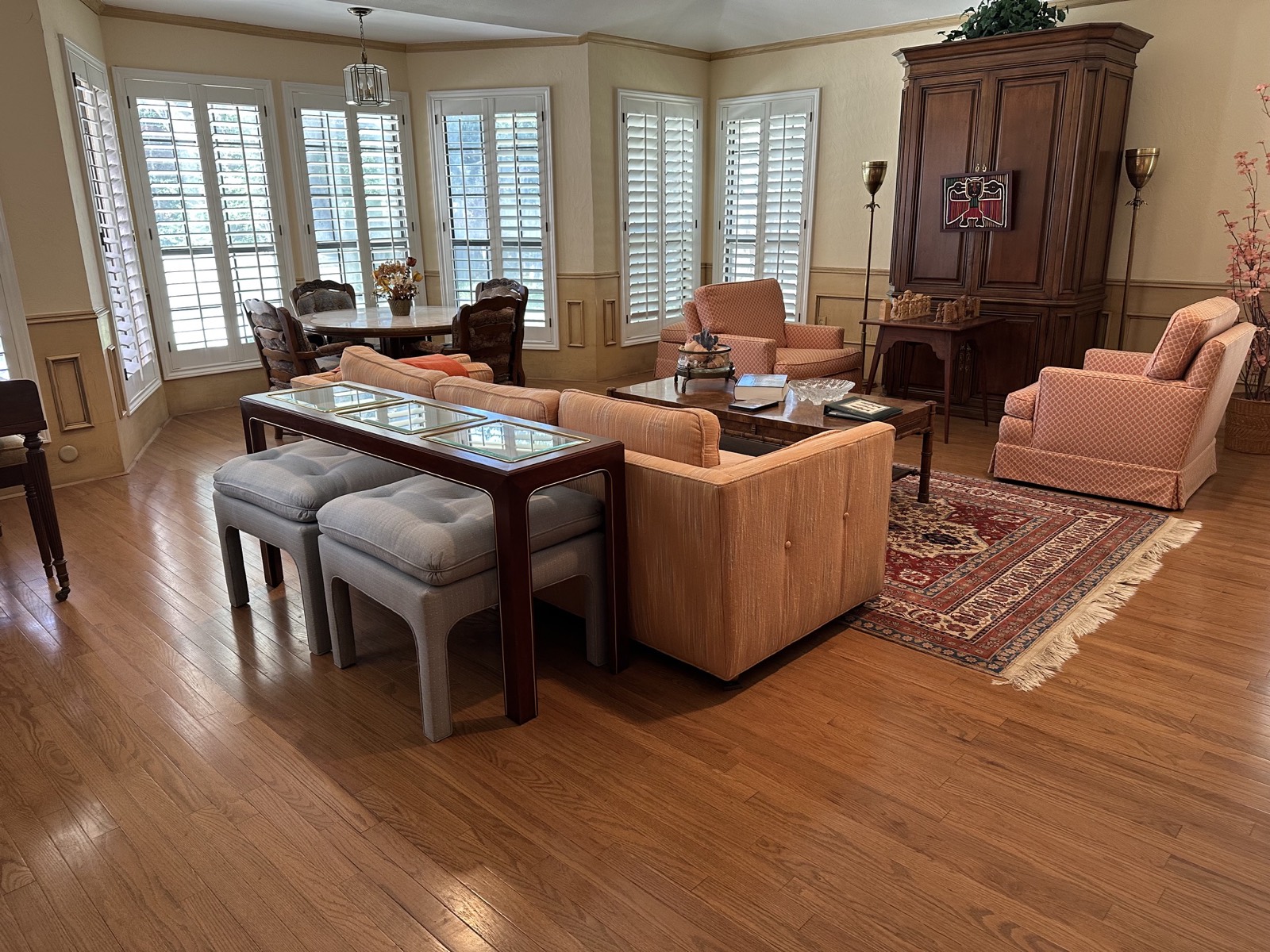 Second living area seating arrangement with armoire